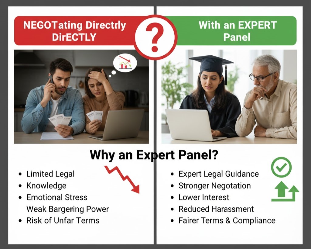 Why do people prefer an expert panel for loan settlement instead of negotiating directly with banks?