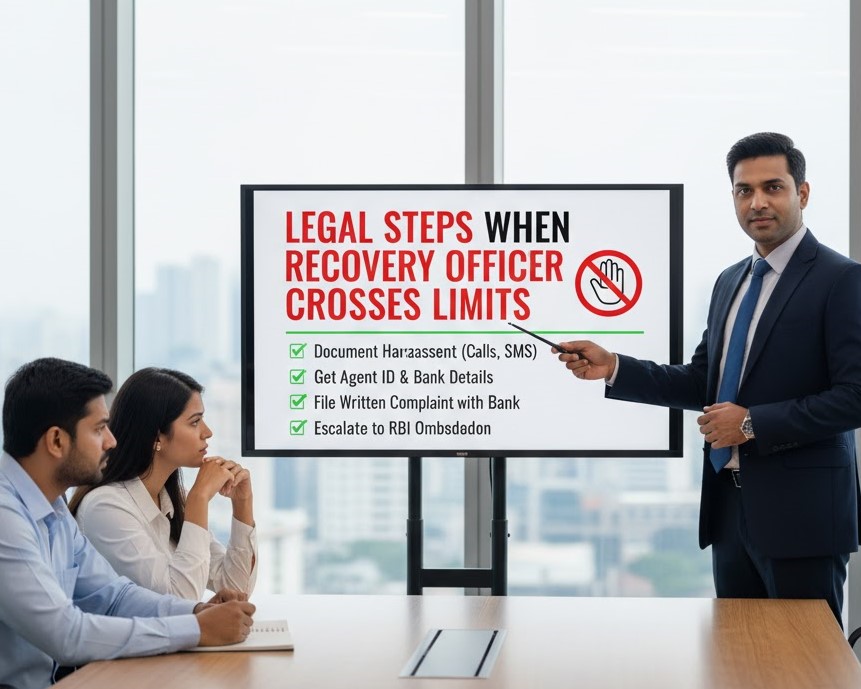 What are the legal steps to take if a bank recovery officer crosses ethical limits during collection?