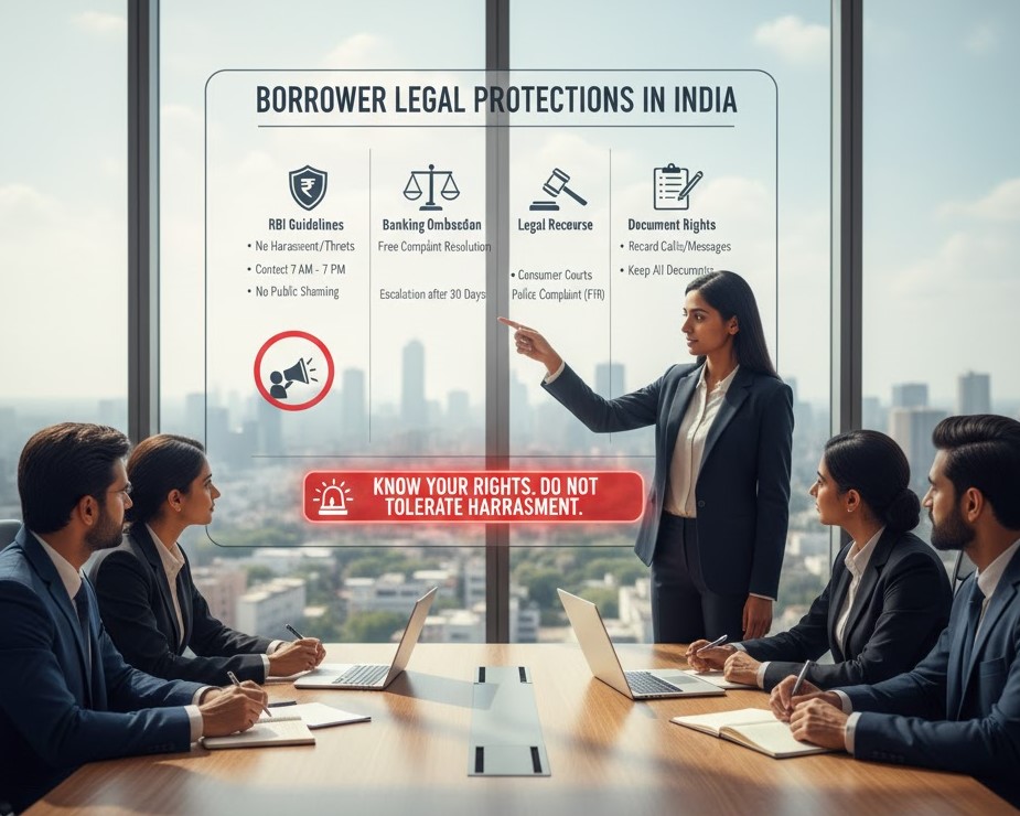 What legal protections do borrowers have in India against bank harassment or unfair loan recovery methods?